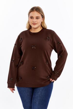 Fiyonk Detaylı Büyük Beden Sweatshirt Kahve - 4