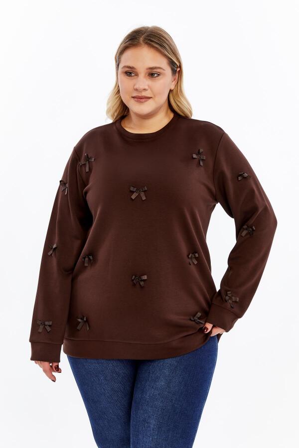 Fiyonk Detaylı Büyük Beden Sweatshirt Kahve - 4