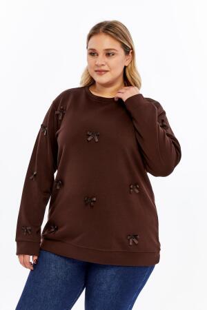 Fiyonk Detaylı Büyük Beden Sweatshirt Kahve - 5