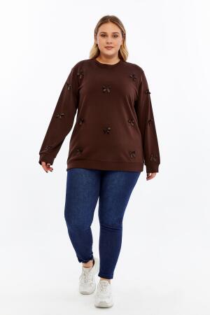 Fiyonk Detaylı Büyük Beden Sweatshirt Kahve - 6