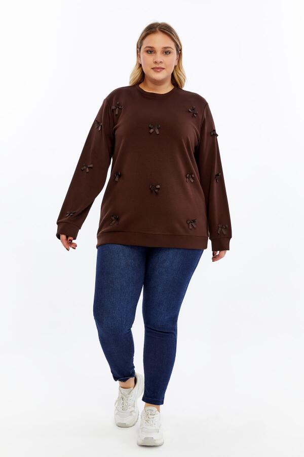 Fiyonk Detaylı Büyük Beden Sweatshirt Kahve - 6