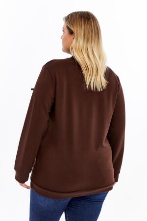 Fiyonk Detaylı Büyük Beden Sweatshirt Kahve - 7