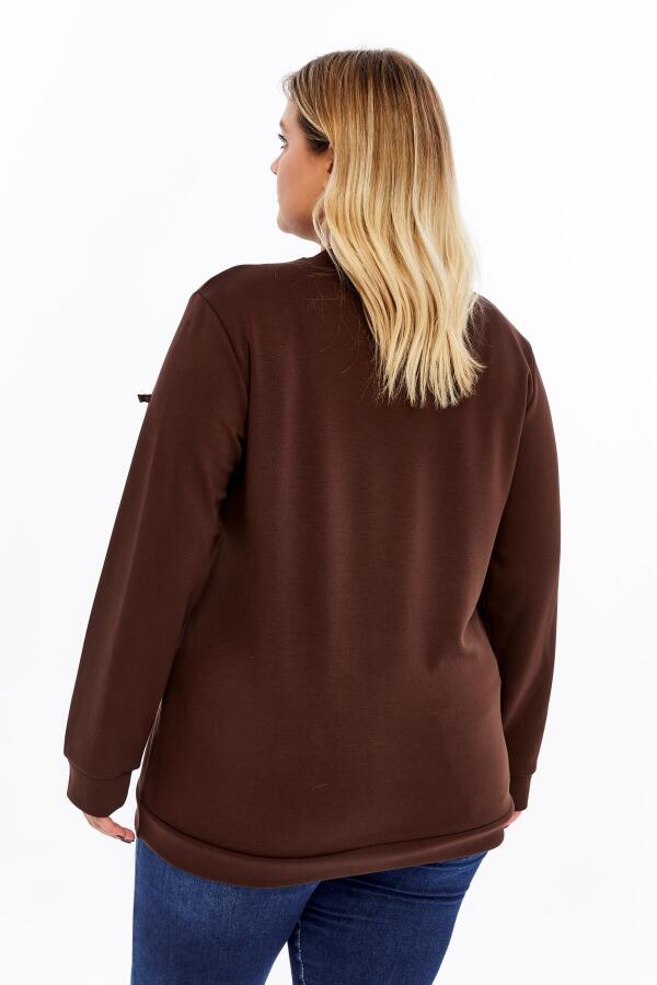 Fiyonk Detaylı Büyük Beden Sweatshirt Kahve - 7
