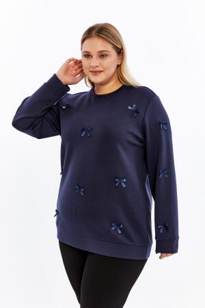 Fiyonk Detaylı Büyük Beden Sweatshirt Lacivert - 4