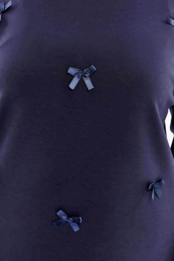 Fiyonk Detaylı Büyük Beden Sweatshirt Lacivert - 3