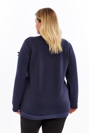 Fiyonk Detaylı Büyük Beden Sweatshirt Lacivert - 5