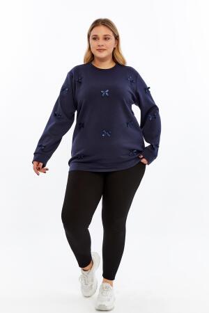 Fiyonk Detaylı Büyük Beden Sweatshirt Lacivert - 6