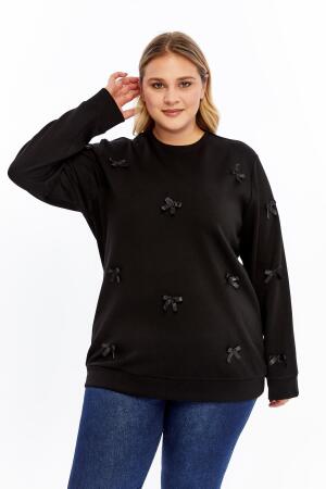 Fiyonk Detaylı Büyük Beden Sweatshirt Siyah - 1