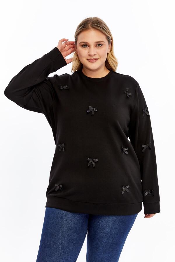 Fiyonk Detaylı Büyük Beden Sweatshirt Siyah - 1