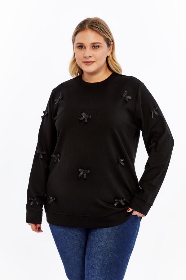 Fiyonk Detaylı Büyük Beden Sweatshirt Siyah - 2