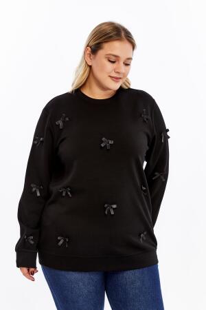 Fiyonk Detaylı Büyük Beden Sweatshirt Siyah - 3