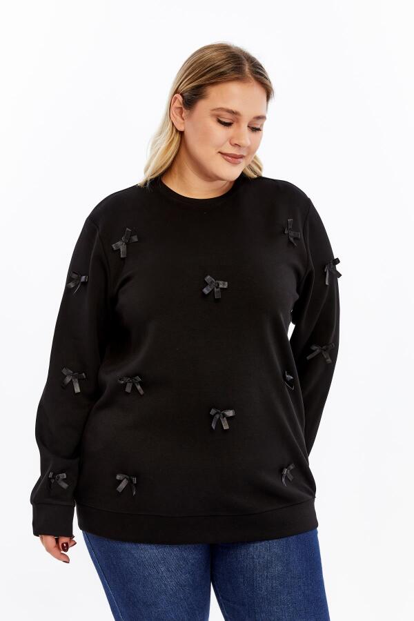 Fiyonk Detaylı Büyük Beden Sweatshirt Siyah - 3