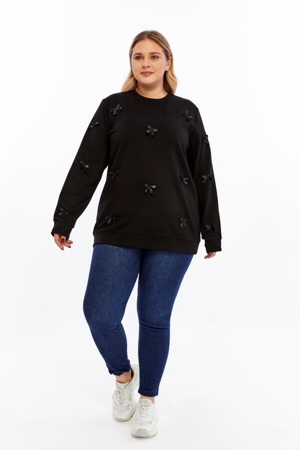 Fiyonk Detaylı Büyük Beden Sweatshirt Siyah - 5