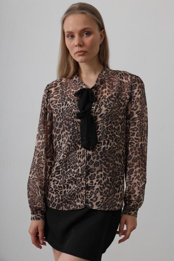 Fiyonk Detaylı Leopar Bluz - Leopar - 2