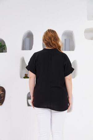 Fiyonk Düğme Detaylı Büyük Beden Bluz Siyah - 5