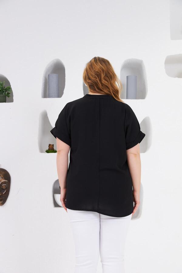 Fiyonk Düğme Detaylı Büyük Beden Bluz Siyah - 5