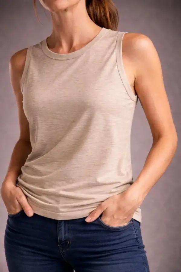 Flamlı Kumaş Sıfır Kolsuz Atlet Basic Spor Üst, Günlük Ve Fitness Kullanımına Uygun - Taş - 1