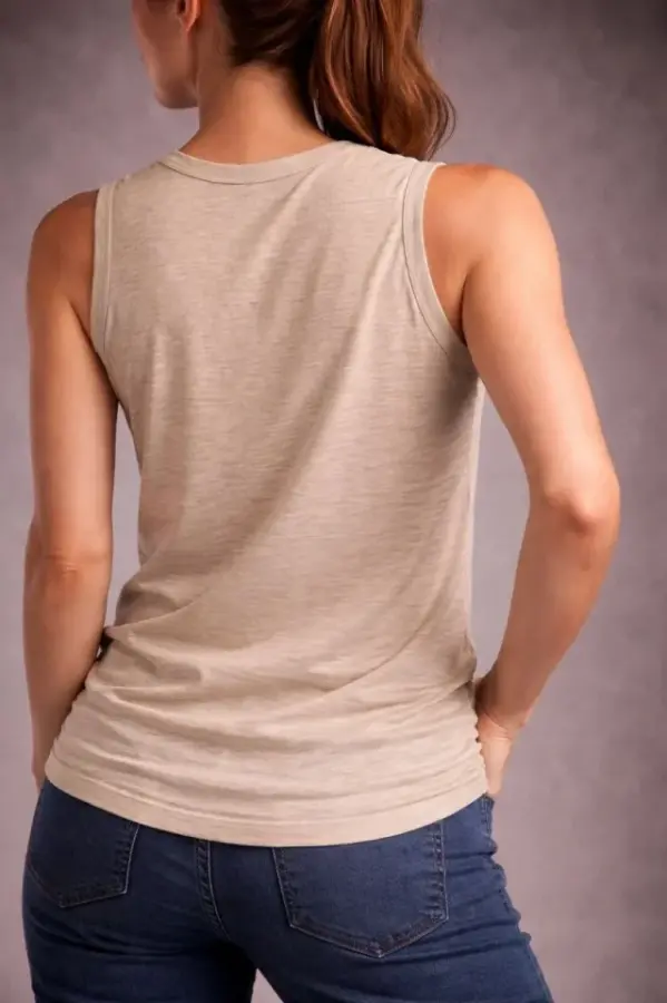 Flamlı Kumaş Sıfır Kolsuz Atlet Basic Spor Üst, Günlük Ve Fitness Kullanımına Uygun - Taş - 2