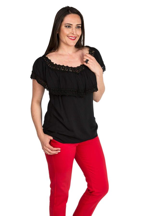 Frilly Lace Collar Plus Size Blouse Black - 2