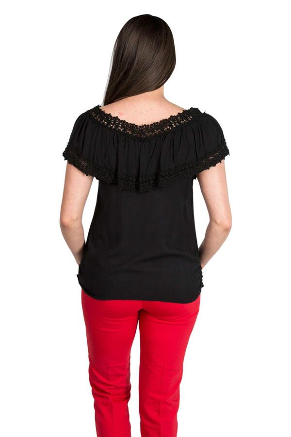 Frilly Lace Collar Plus Size Blouse Black - 6