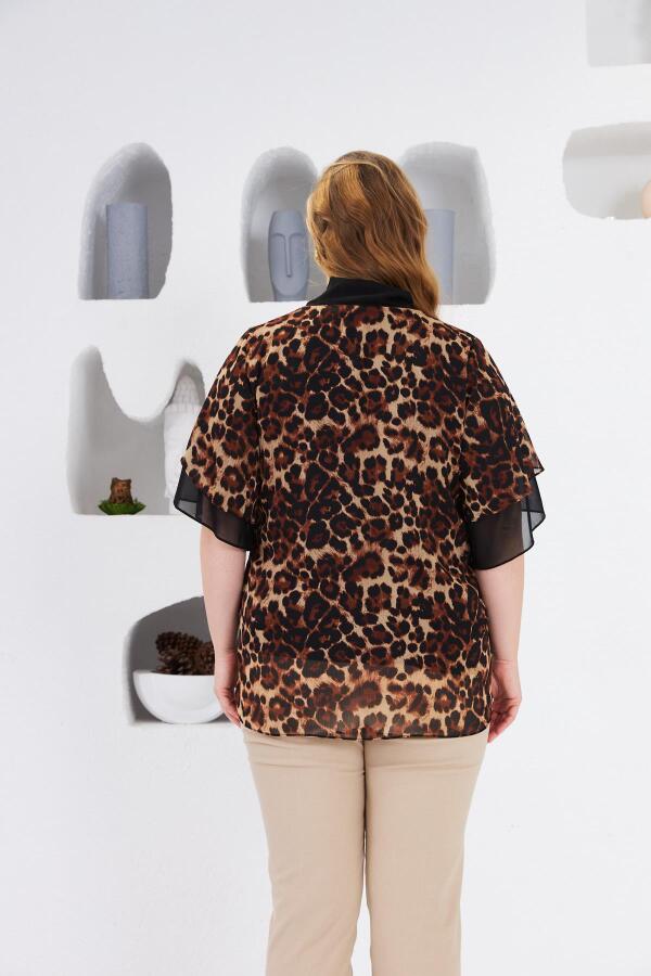 Fular Detaylı Büyük Beden Şifon Bluz Leopar - 5