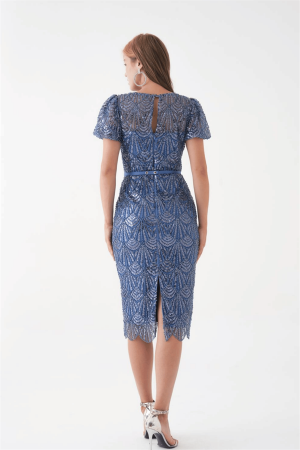 Full Boncuklu Kalem Elbise - İNDİGO MAVİ - 5