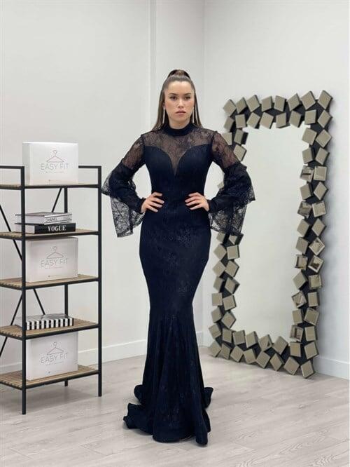 Full Dantel Balık Elbise - SİYAH - 2