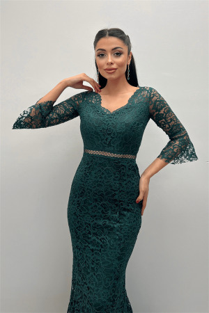 Full Guipure Fish Dress - EMERALD GREEN - 3