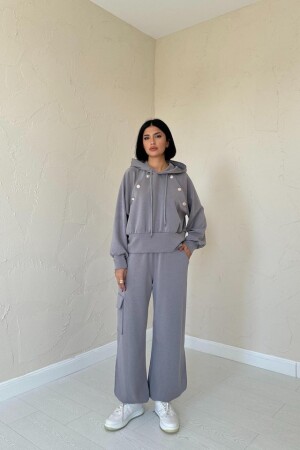 Füme Kapüşonlu Sweatshirt Ve Kargo Pantolon Takım - 1