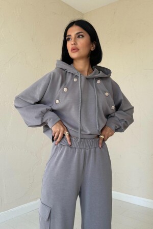 Füme Kapüşonlu Sweatshirt Ve Kargo Pantolon Takım - 2