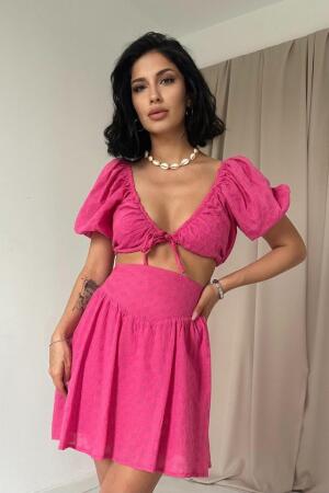 Fuşya Brode Crop Ve Mini Etek Takım - ANGELINO BuyukBedeniz (1)