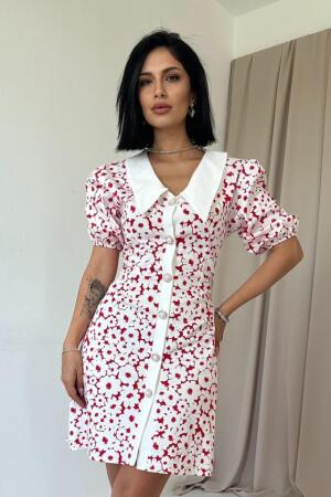 Fuşya Önlük Yakalı Poplin Elbise - ANGELINO BuyukBedeniz (1)