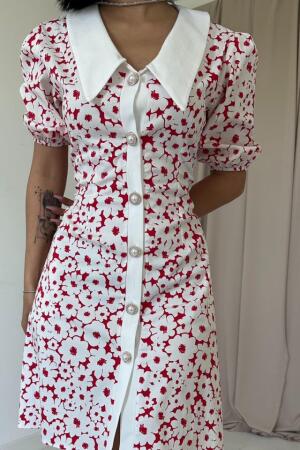 Fuşya Önlük Yakalı Poplin Elbise - 3