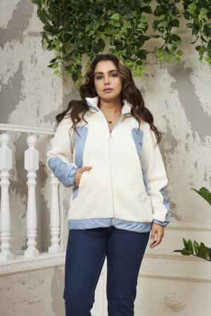 Garnili Büyük Beden Kıvırcık Ekru Mont - RMG