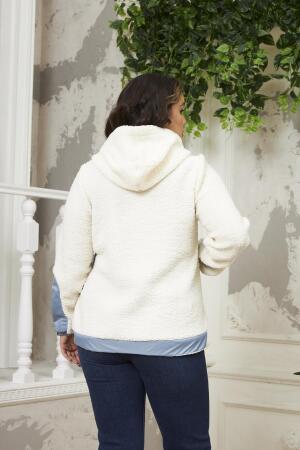 Garnili Büyük Beden Kıvırcık Ekru Mont - 4