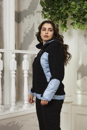 Garnili Büyük Beden Kıvırcık Siyah Mont - 3