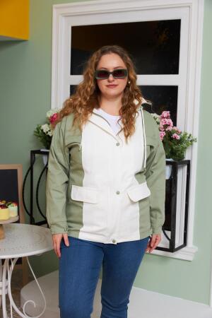 Garnili Kapşon Detaylı Büyük Beden Trençkot Ekru - RMG