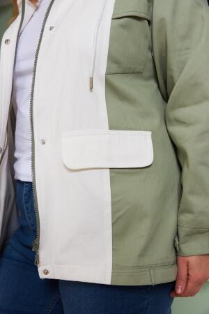 Garnili Kapşon Detaylı Büyük Beden Trençkot Ekru - RMG (1)