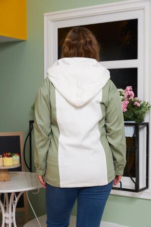 Garnili Kapşon Detaylı Büyük Beden Trençkot Ekru - 7