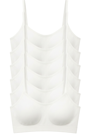 Genç Kız Pamuklu İp Askılı Çıkarılabilir Pedli Yarım Atlet Alıştırma Sütyeni 6'lı Paket Beyaz - Angelino