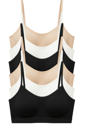 Genç Kız Pamuklu İp Askılı Çıkarılabilir Pedli Yarım Atlet Alıştırma Sütyeni 6'lı Paket Renkli - Angelino