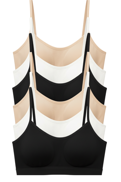 Genç Kız Pamuklu İp Askılı Çıkarılabilir Pedli Yarım Atlet Alıştırma Sütyeni 6'lı Paket Renkli - 1