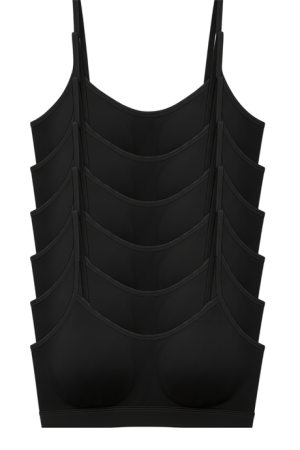 Genç Kız Pamuklu İp Askılı Çıkarılabilir Pedli Yarım Atlet Alıştırma Sütyeni 6'lı Paket Siyah - Angelino