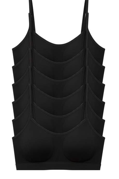 Genç Kız Pamuklu İp Askılı Çıkarılabilir Pedli Yarım Atlet Alıştırma Sütyeni 6'lı Paket Siyah - 1