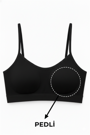 Genç Kız Pamuklu İp Askılı Çıkarılabilir Pedli Yarım Atlet Alıştırma Sütyeni 6'lı Paket Siyah - Angelino (1)