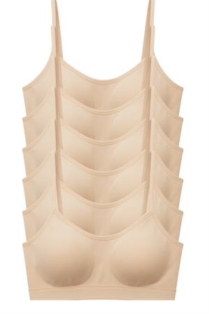 Genç Kız Pamuklu İp Askılı Çıkarılabilir Pedli Yarım Atlet Alıştırma Sütyeni 6'lı Paket Ten - Angelino