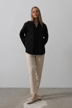 Geniş Manşet Detaylı Gömlek - Siyah - ANGELINO BuyukBedeniz (1)