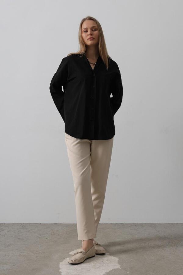 Geniş Manşet Detaylı Gömlek - Siyah - 2