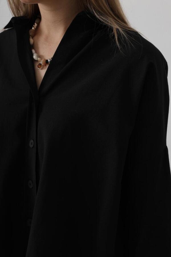 Geniş Manşet Detaylı Gömlek - Siyah - 3