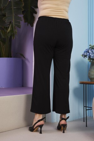 Geniş Paça Beli Lastikli Büyük Beden Siyah Pantolon - 4